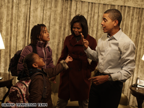 The Obama transition team has released photos of the Obama girls preparing for school Monday.