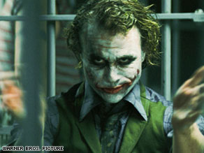 The late Heath Ledger as The Joker in The Dark Knight. His performance was described by one critic as making all the past Jokers look like, well, clowns.
