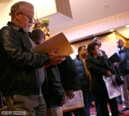 Job seekers line up for a career fair in Concord, California. (Getty Images)