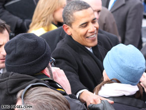 President-elect Obama shakes hands after speaking in Wilmington, Delaware.