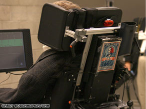 The back of Stephen Hawking's wheelchair.