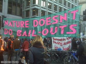 Protest banners came in all shapes, sizes and slogans.