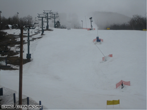 A view from the base of the Mont Tremblant ski resort in Canada.