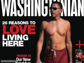 A shirtless Obama is on the cover of Washingtonian Magazine.