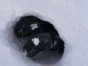 Researcher crawling into den - after the bears left. Courtesy: Polar Bears International