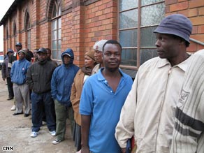 Voters queue up in Soweto on Wednesday.