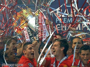 The Manchester United Saturday team celebrate their third successive Premier League title.