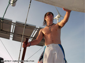 Zac Sunderland on his boat.