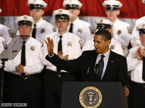 President Obama at the graduation of police recruits in Columbus, Ohio.