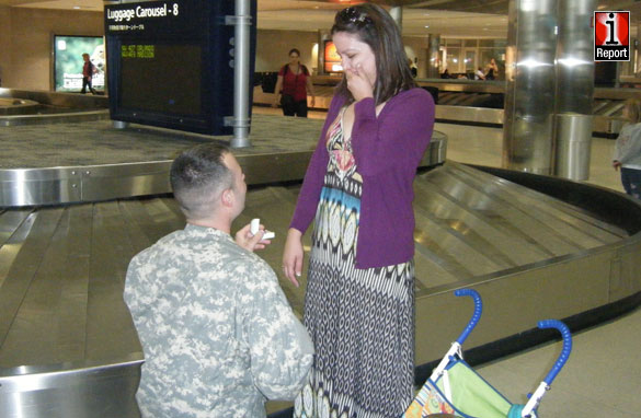 Staff SargeantDustin Clark proposed to Rachelle in the airport while on leave last May.