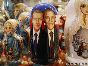 A wooden doll depicts the leaders of Russia and the United States ahead of this week’s summit.