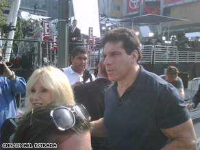 Jackson's former trainer, Lou Ferrigno outside of the Staples Center.
