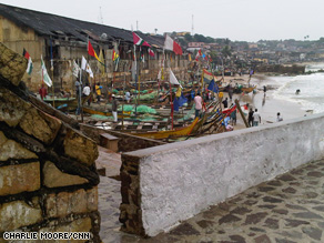 Boats along the shore in Ghana.
