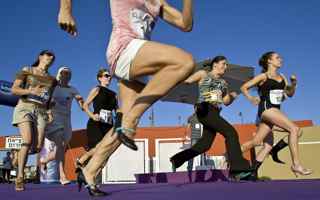 JONATHAN NACKSTRAND/AFP/Getty Images. Israeli women compete during the 'Race on Heels' near the beach in Tel Aviv on July 16, 2009.