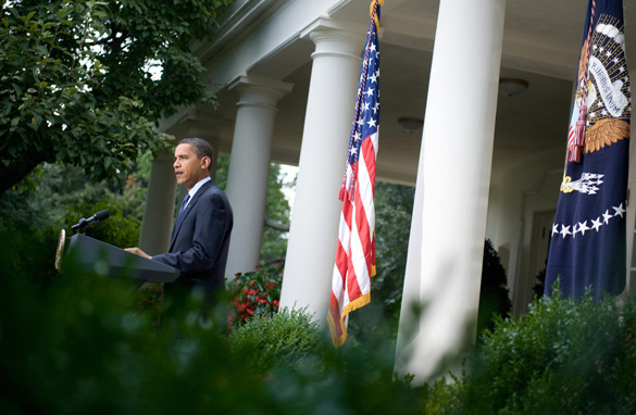 President Barack Obama speaks on health care in the Rose Garden of the White House in Washington, DC, July 21, 2009. (AFP/Getty Images)