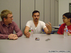 Nicholas Jasenovec (left), Jake Johnson and Charlyne Yi discuss 'Paper Heart'