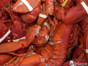 Some of the 32,000 lbs of Maine lobster served during the Port Of Los Angeles Lobster Festival sits October 05, 2001 in San Pedro, CA.