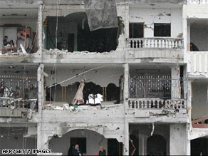 A building damaged by an airstrike in the southern Gaza strip during the conflict in January.