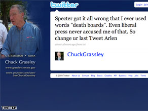  Senator Grassley goes after Senator Specter on his Twitter account.