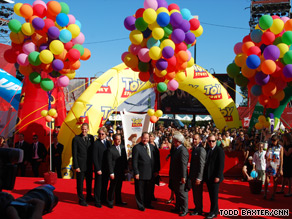The Pixar directors and George Lucas on the red carpet at the Venice Film Festival.