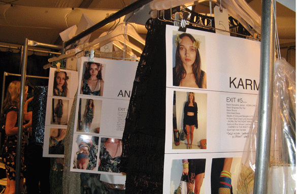 The Diane von Furstenberg rack and model line-up backstage.