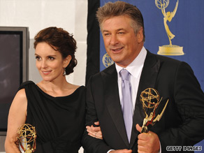 Tina Fey and Alec Baldwin hold their Emmys for ''30 Rock,'' which won best comedy series.