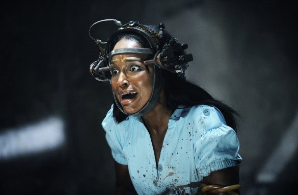 Tanedra Howard in a spot of bother in the latest installment of the ultra-violent Saw franchise. IMAGE FROM LIONSGATE.