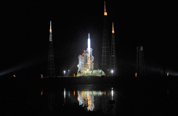 NASA's new Ares test vehicle is ready on its launch platform at Kennedy Space Center in Florida. (Getty Images)