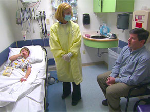 Micheal Wordell brought his 7 year-old sono, Nate, to Children's Hospital Boston when Nate's 104-degree fever would not break.