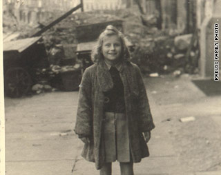 Evelyn Preuss in the rubble-filled streets of post-war Berlin.