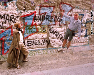 Evelyn and son, CNN's Andreas Preuss, at the falling Wall.