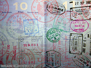 Stamps on one of Chris Guillebeau's passports.
