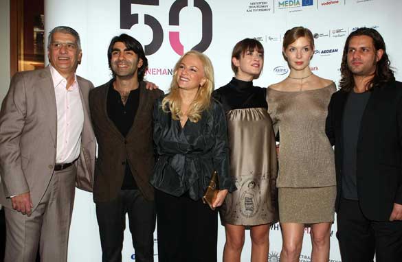 The cast of Fatih Akin's 'Soul Kitchen' with the Festival director Despina Mouzaki. (PHOTO: Vasilis Ververidis)