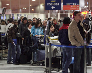 People, people everywhere but not a plane to spare. Charles de Gaulle airport during the disruption.