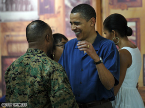The Obama visited with Marines and their families in Hawaii on Christmas.