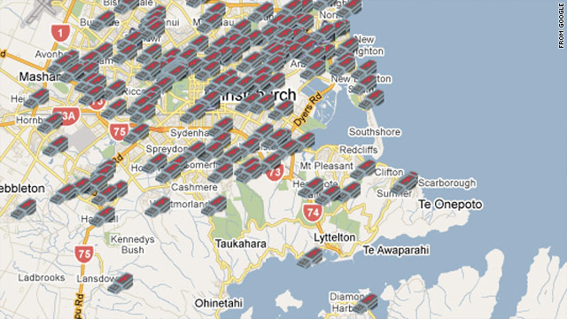 A group put sensors on computers in Christchurch, New Zealand, the site of a recent quake. Points on the map indicate sensors.