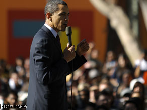 President Obama addresses a Latino Town Hall meeting while campaigning in 2008.