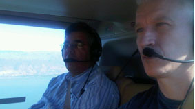 Anderson on board a United Nations chopper heading into Haiti.