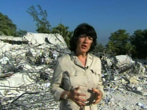 Christiane at the rubble of the U.N.'s  Headquarters in Haiti