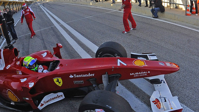 Massa enjoys testing the new Ferrari F1 car at Valencia.