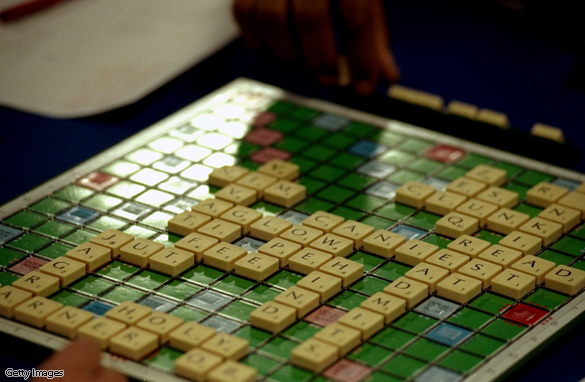 A game of Scrabble in progress during the Mind Sports Olympiad at Olympia in London.