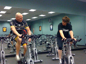 Fit Nation Challenge participant Linda Fisher-Lewis and her trainer Richard Earle exercise together.