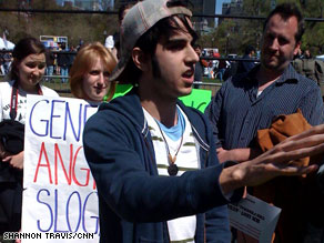 Naveed Easton was one of a smattering of counter-protesters at a Tea Party rally Wednesday in Boston.