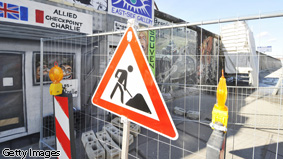 A 'Man Working' sign.