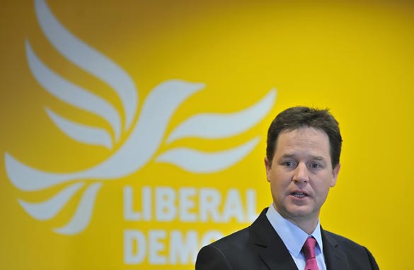 Liberal Democrat leader Nick Clegg speaks in central London Wednesday. (AFP/Getty)