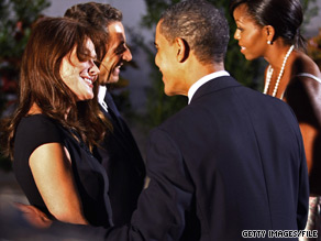  In the first meeting between First Lady Michelle Obama and French   First Lady Carla Bruni, Bruni asked Obama if she and President Obama   had ever kept visitors waiting while they had sex, according to a new   book.