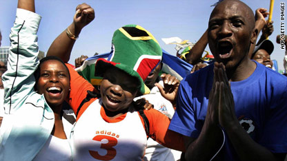 Supporters in Pretoria celebrate South Africa winning right to host World Cup 2010.