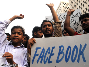 Protesters in Pakistan shout slogans against the published caricatures of Prophet Mohammed on Facebook.