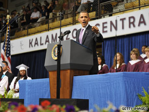 Rescue workers had to resuscitate a man who collapsed in the middle of President Obama's commencement address at a Michigan high school Monday night.
