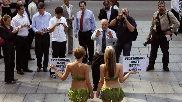 Vegetarian activists try in-your-face tactics